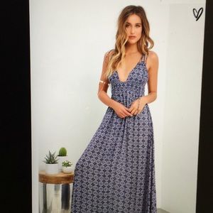Navy Blue Print Maxi Dress